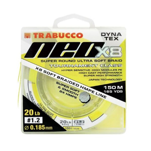 Trabucco Dyna-Tex Neo X8 150m 0,185mm Sárga Fonott Főzsinór