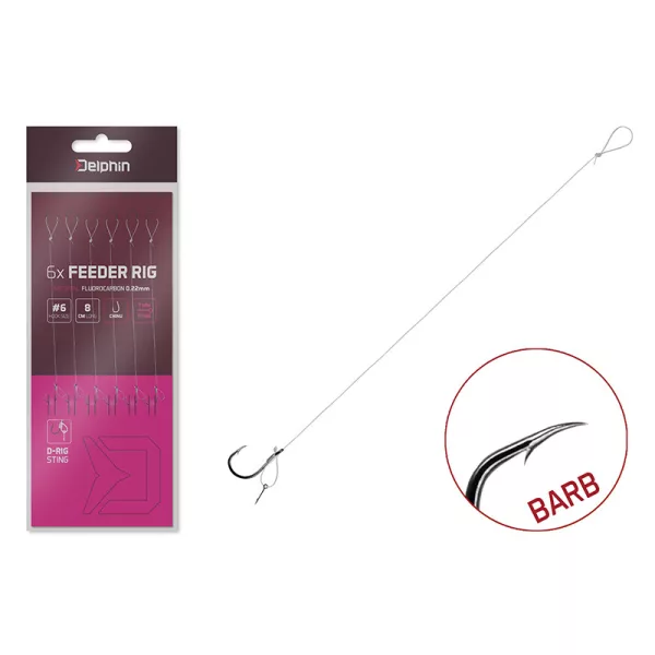 Delphin FLR D-rig 8cm 0,22mm 8-as Füles, Szakállas Előkötött Horog Csalitüskével 6db
