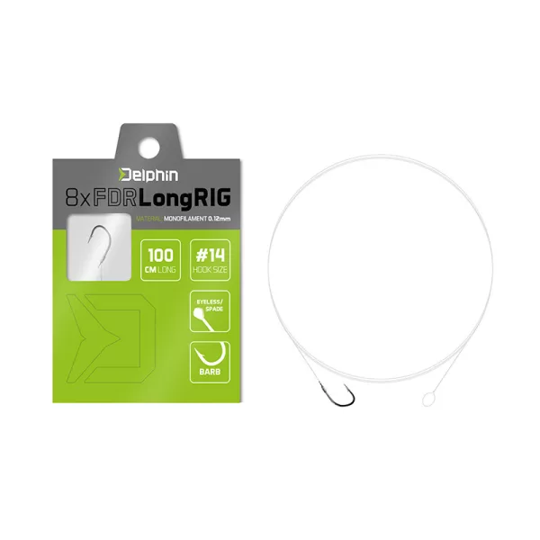 Delphin FDR LongRIG 100cm 0,16mm 10 Lapkás, Szakállas Előkötött Horog 8db