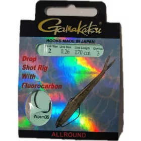   Gamakatsu Preda Booklet Dropshot Worm 39 #2 Előkötött Füles, Szakállas Ragadozó Halas Horog