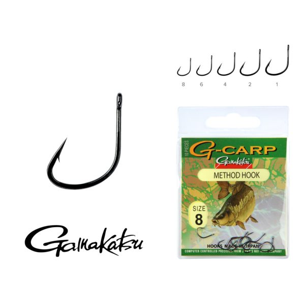 Gamakatsu G-Carp method Fekete 8 10db/csomag Füles Szakállas Feeder horog