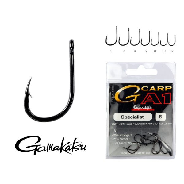 Gamakatsu G-Carp A1 Specialist Fekete 2 10db/csomag Füles Szakállas Bojlis horog