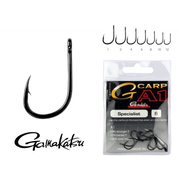 Gamakatsu G-Carp A1 Specialist Fekete 8 10db/csomag Füles Szakállas Feeder horog