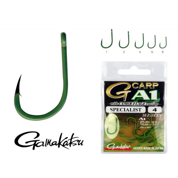 Gamakatsu A1 Carp Green Specialist Zöld 6 10db/csomag Füles Szakállas Bojlis horog