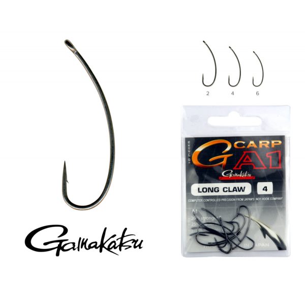 Gamakatsu G-carp A1 Long Claw Fekete 2 10db/csomag Füles Szakállas Feeder horog