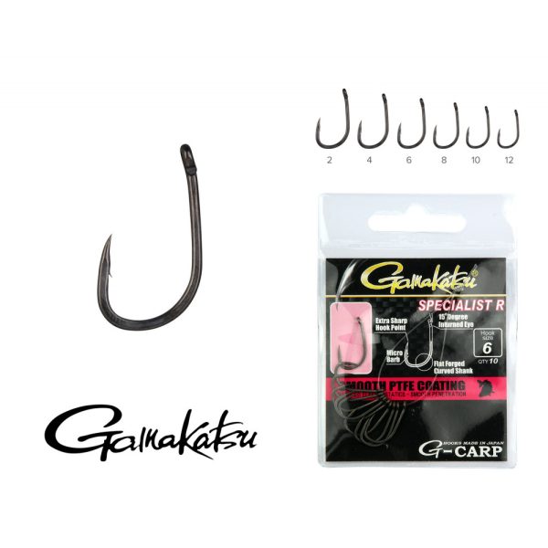 Gamakatsu G-Carp Specialist R Fekete 4 10db/csomag Füles Szakállas Feeder horog