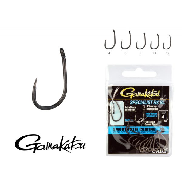 Gamakatsu G-Carp Specialist RX BL Fekete 10 10db/csomag Füles Szakáll nélküli Bojlis horog