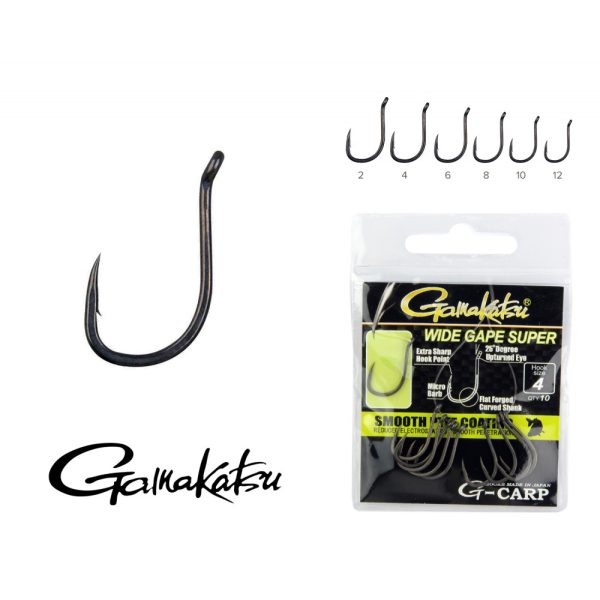 Gamakatsu G-Carp Wide Gape Super Fekete 2 10db/csomag Füles Mikro Szakállas Bojlis horog