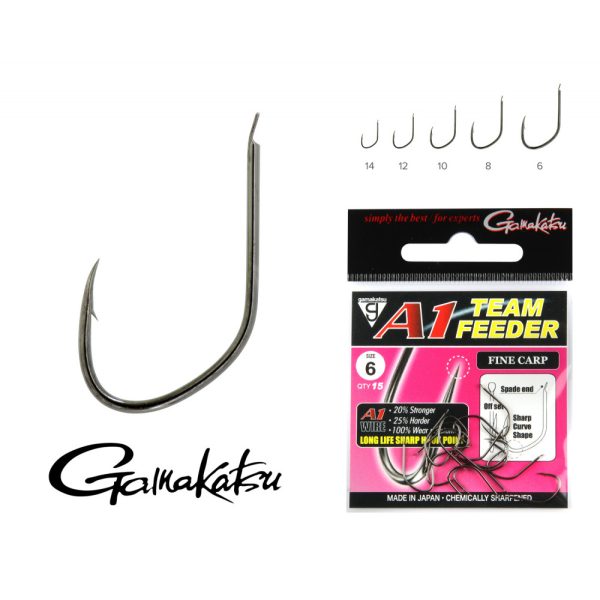 Gamakatsu A1 Team Feeder Fine Carp Fekete 6 15db/csomag Lapkás Szakállas Feeder horog