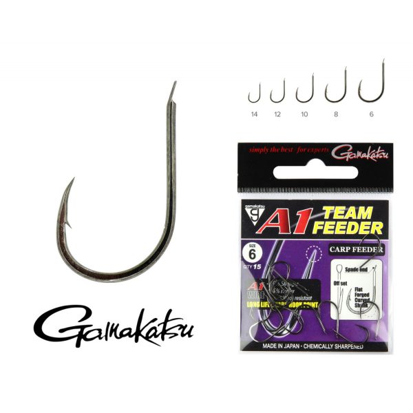 Gamakatsu A1 Team Feeder Carp Feeder Fekete 8 15db/csomag Lapkás Szakállas Feeder horog