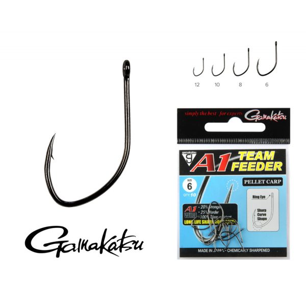 Gamakatsu A1 Team Feeder Carp Feeder Fekete 14 15db/csomag Lapkás Szakállas Feeder horog