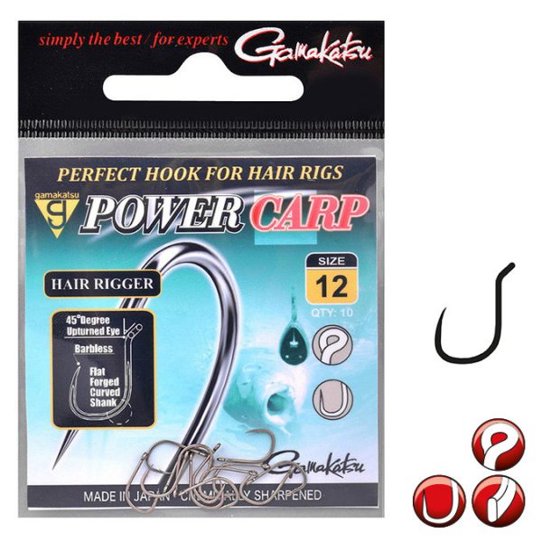 Gamakatsu Power Carp Hair Rigger Fekete 14 10db/csomag Füles Szakállas Feeder horog