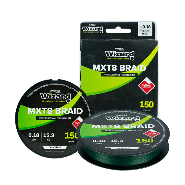 Wizard MXT8 Braid sötétzöld fonott zsinór (0,23mm,19,3kg, 150m)