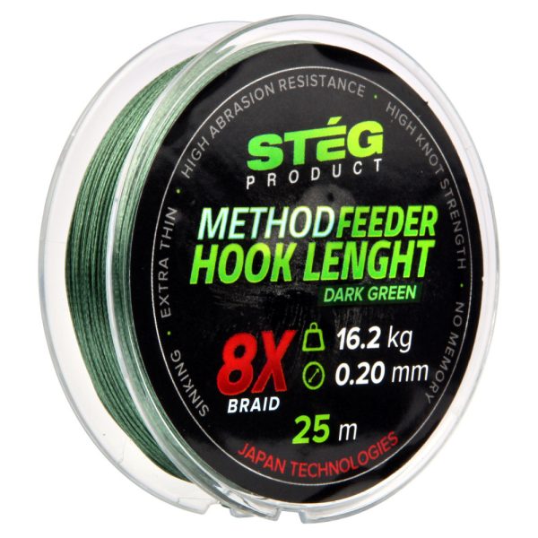 Stég Stég Method Feeder előkezsinór 0.18mm 25m Fonott előkezsinór-Sötétzöld