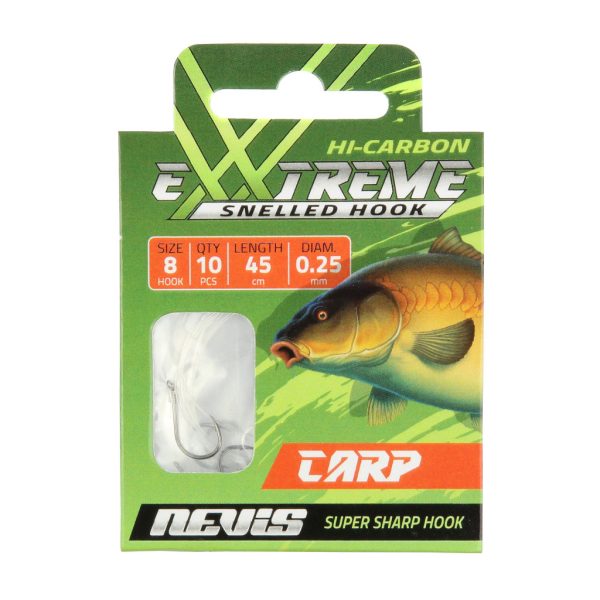 Nevis Ezüst 8 10db/csomag Füles Szakállas Monofil Előkötött Pontyozó horog