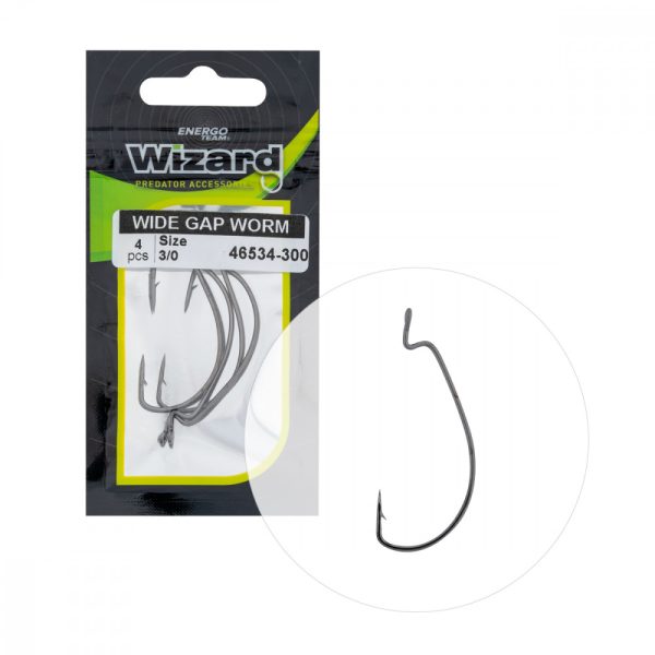 Wizard Wide Gap Worm Füles Szakállas 3/0 Pergető-offset Horog