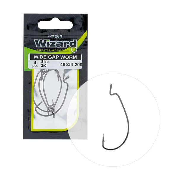 Wizard Wide Gap Worm Füles Szakállas 5/0 Pergető-offset Horog