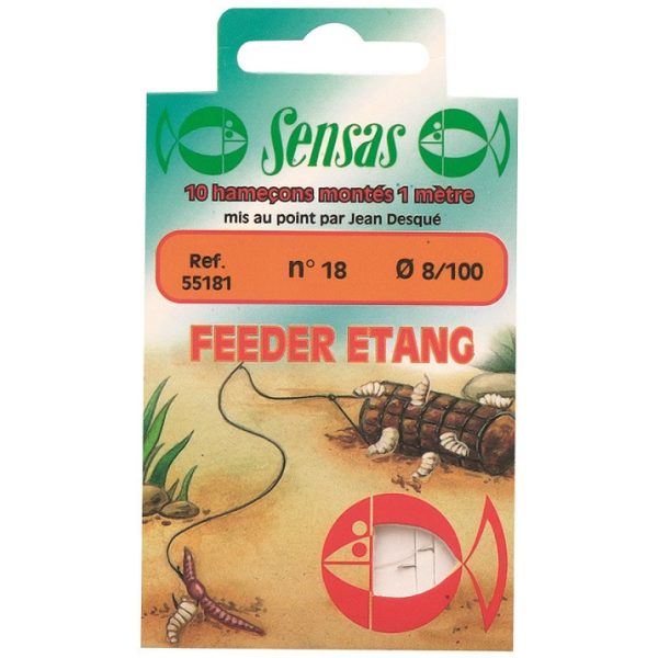 Sensas Feeder Etang 100cm 0,08mm 20 Monofil Előkötött Horog 10db