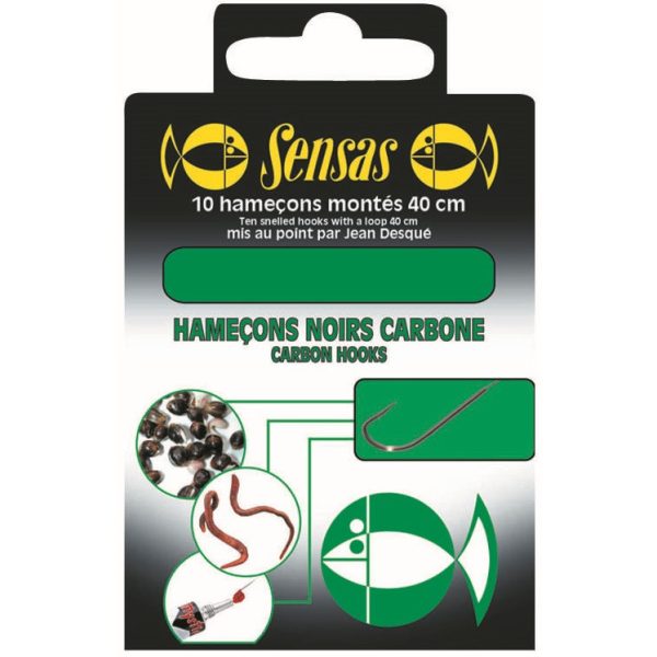 Sensas Carbon Fekete 40cm 0,14mm 14 Lapkás, Szakállas Monofil Előkötött Horog 10db