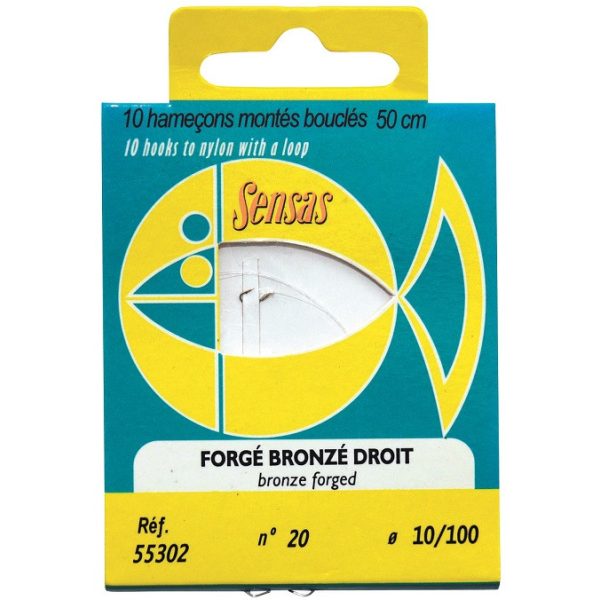 Sensas Straight Forged Bronz 50cm 0,1mm 20 Monofil Előkötött Horog 10db