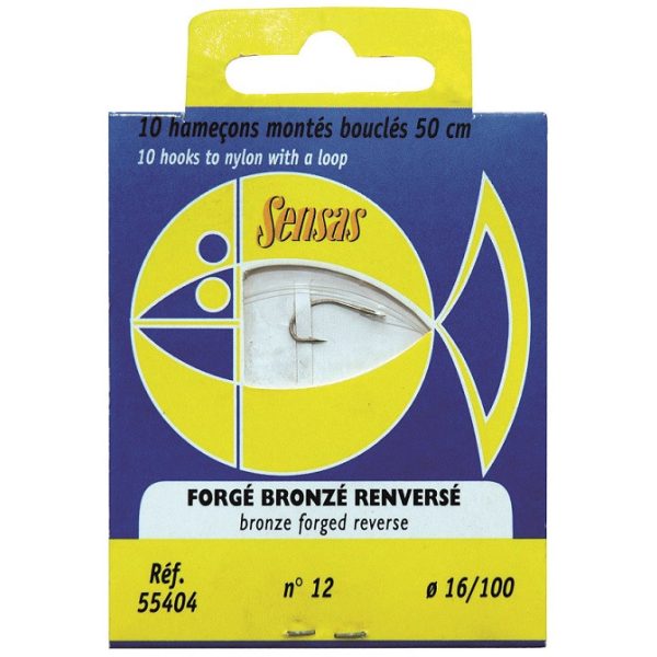 Sensas Forged Reverse Bronz 50cm 0,2mm 7 Monofil Előkötött Horog 10db