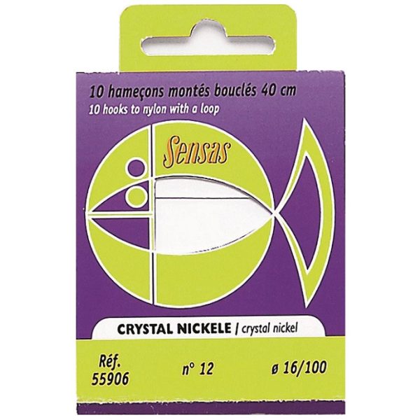 Sensas Crystal Nickel 40cm 0,12mm 16 Monofil Előkötött Horog 10db