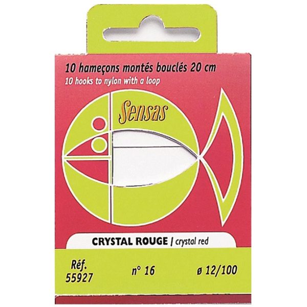 Sensas Crystal Piros 20cm 0,08mm 20 Monofil Előkötött Horog 10db