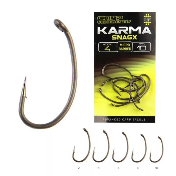 Carp Academy Karma SnagX 10 Füles, Szakállas Horog 10db