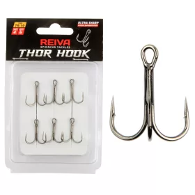   Reiva Treble Hook TR-19 Fekete 10 6db/csomag Füles Szakállas Ragadozó halas horog