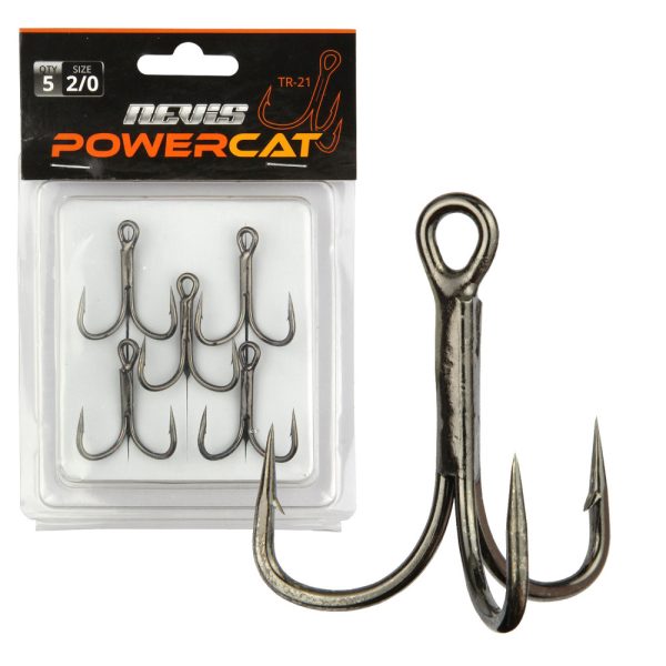 Nevis Powercat Treble Hook TR-21 Fekete 2/0 5db/csomag Füles Szakállas Ragadozó halas horog