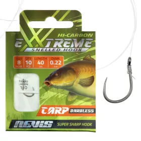   Nevis 10 Szakáll Nélküli, Füles 40cm 0,20mm Monofil Előkötött Pontyozó Horog 10db