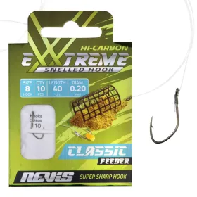   Nevis 14 Szakállas, Füles 40cm 0,18mm Monofil Előkötött Feeder Horog 10db