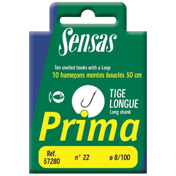 Sensas Prima Longshank Wire 50cm 0,1mm 20 Lapkás, Szakállas Monofil Előkötött Horog 10db