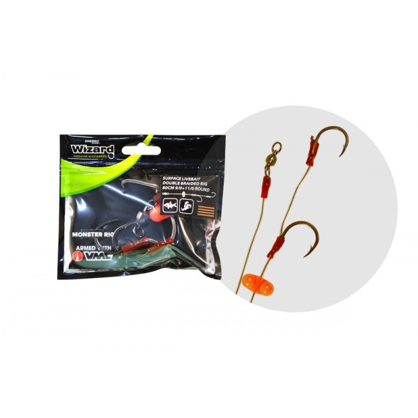 Wizard Monster Surface Livebait Double Braided Rig 9/0+11/0 Round Harcsázó Előke