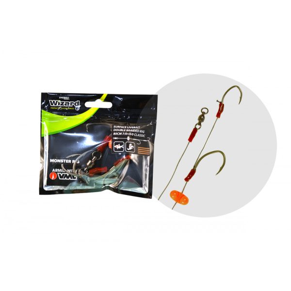 Wizard Monster Surface Livebait Double Braided Rig 7/0+9/0 Classic Harcsázó Előke