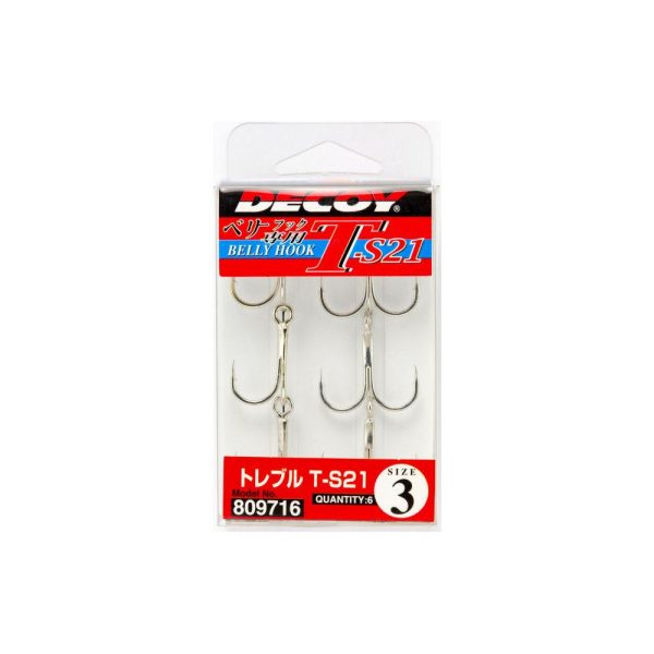 Decoy T-S21 Belly Hook #8 Füles Szakállas Háromágú Horog 6db
