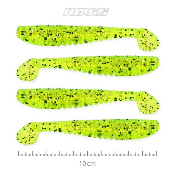 Nevis Impulse Shad 10cm 6,92gr 4db/cs FluoZöld Flitter Plasztik csali