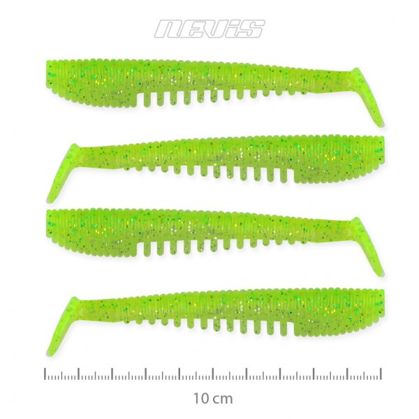 Nevis Impulse Shad 10cm 6,92gr 4db/cs Fluo Zöld Flitter X2 Plasztik csali