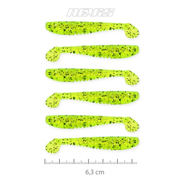 Nevis Impulse Shad 6,3cm 1,77gr 6db/cs FluoZöld Flitter Plasztik csali