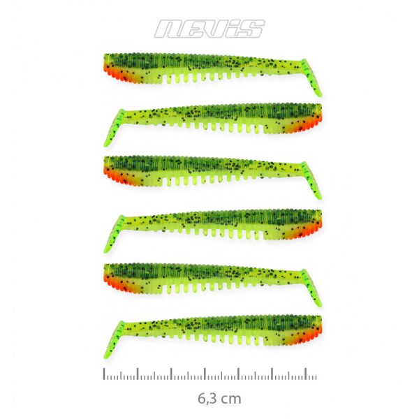 Nevis Impulse Shad 6,3cm 1,77gr 6db/cs Zöld-Narancs Flitter Plasztik csali