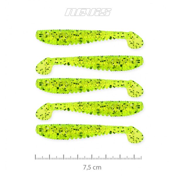 Nevis Impulse Shad 7,5cm 3,05gr 5db/cs FluoZöld Flitter Plasztik csali