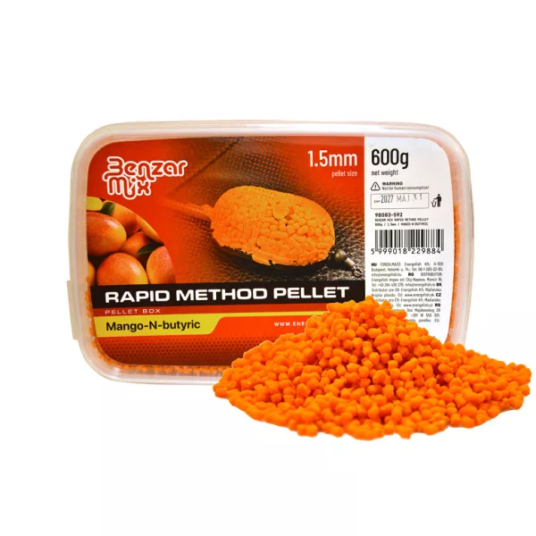 Benzár Mix Rapid Method Pellet 1,5mm Mangó-Vajsav Pellet Box 600gr