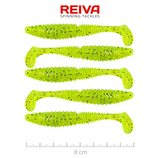 Reiva Zander Power Shad 8cm 3,18gr 5db/cs (Fluo Zöld Flitter II.) Plasztik csali