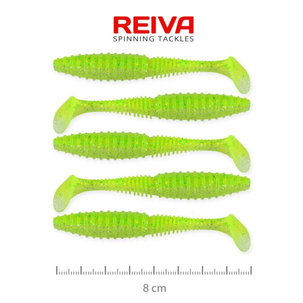 Reiva Zander Power Shad 8cm 3,18gr 5db/cs (Fluo Zöld Flitter I.) Plasztik csali