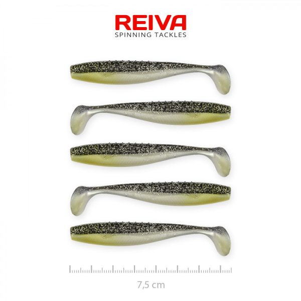 Reiva Flat Minnow shad 7,5cm 5db/cs (Fekete-Ezüst Flitter) Plasztik csali