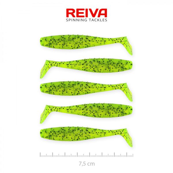 Reiva Flat Minnow shad 7,5cm 5db/cs (Zöld Flitter) Plasztik csali