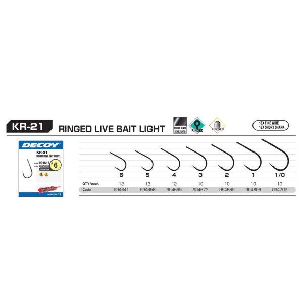 Decoy KR-21 Round Live Bait Light 2 Füles Szakállas Egyágú Ragadozóhalas Horog 12db