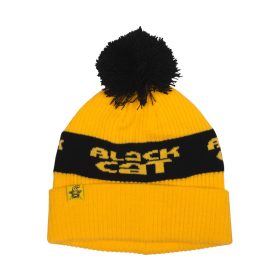 Black Cat Yellow Bobble Hat Bojtos Sapka