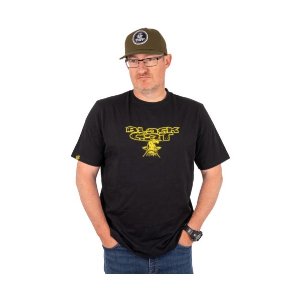 Black Cat Distressed Logo Black Tee Póló XL