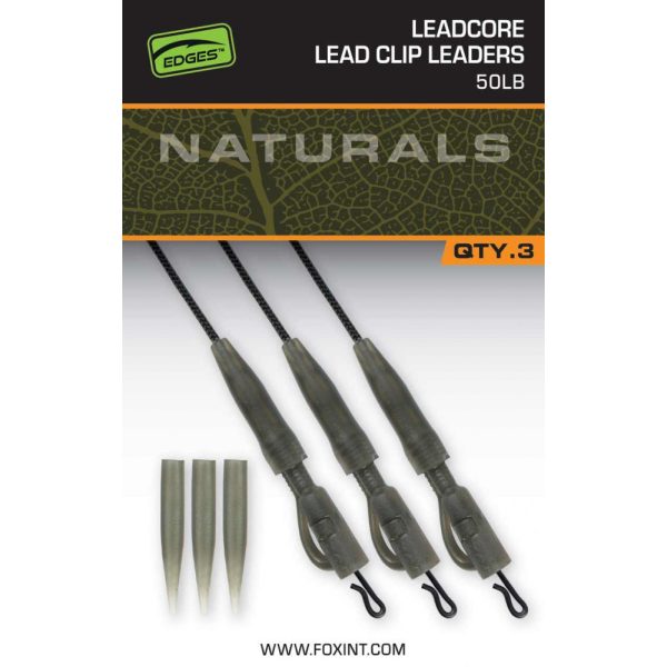 Fox Edges Naturals 50lb Leadcore Lead Clip Leaders Bojlis Szerelék 3db